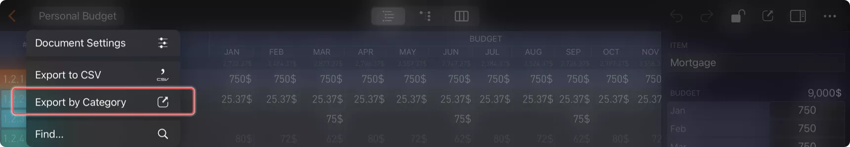Export by Category Menu 1