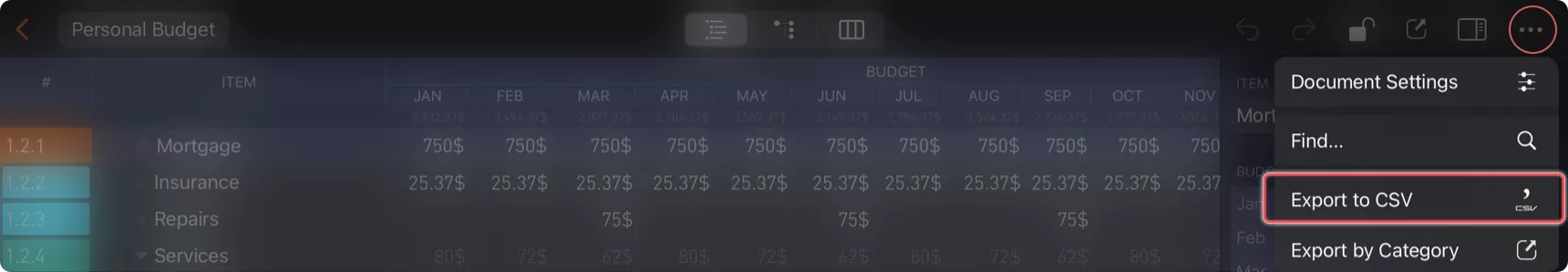 Export to CSV Menu 2