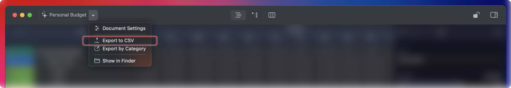 Export to CSV Menu