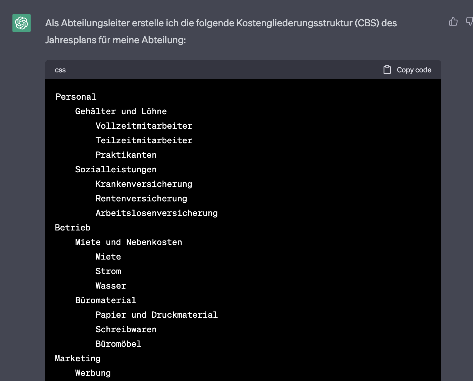 CBS ChatGPT-Antwort