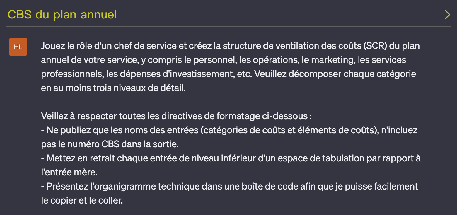 Plan annuel CBS