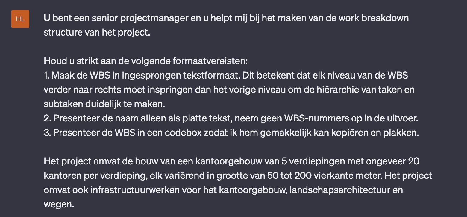 WBS First Prompt